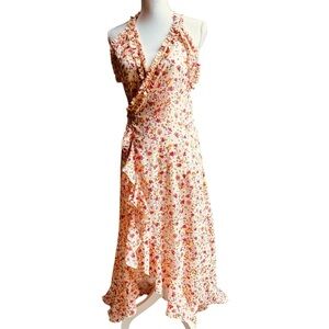 Poupette St Barth Peach Floral Wrap Tamara Long Dress Size Small NWT